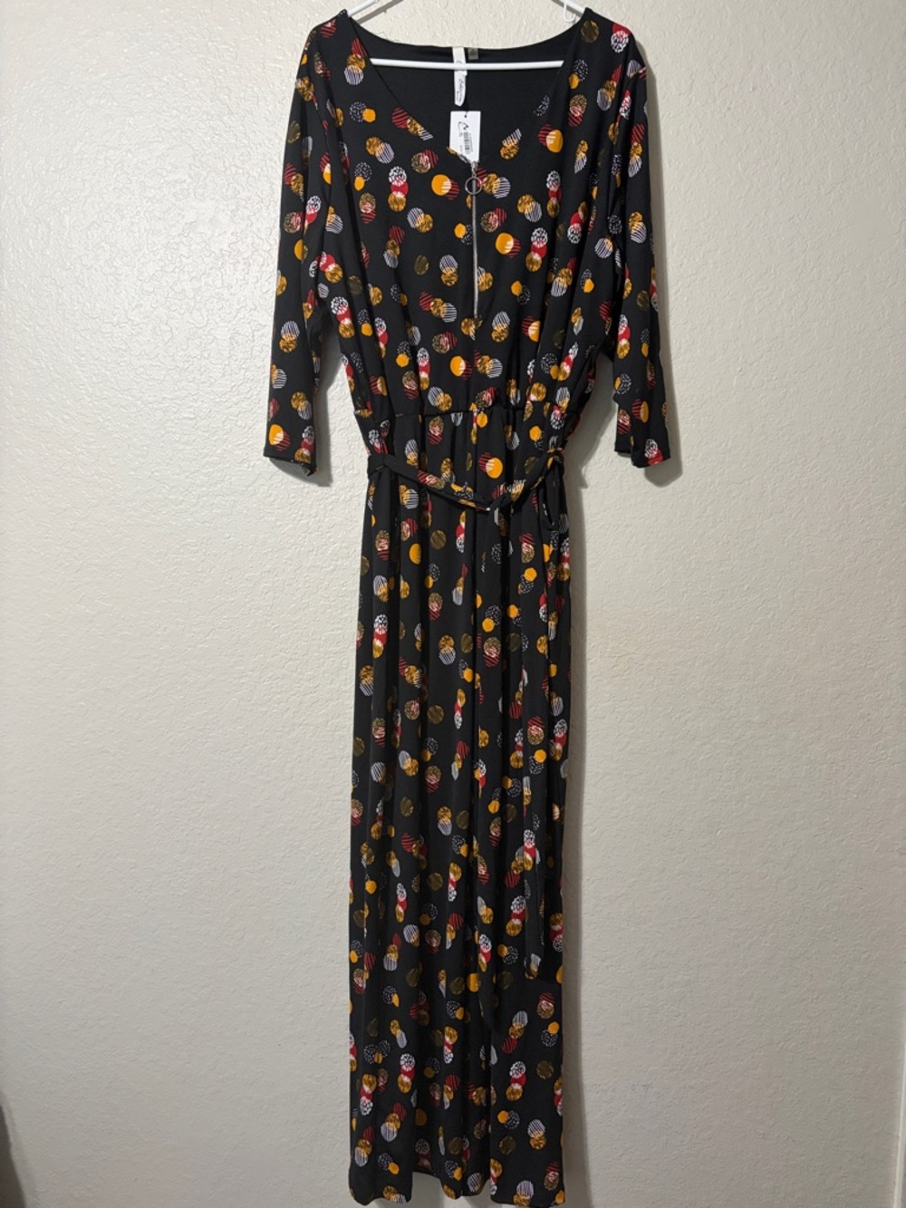 3X Black Jump Suit with Multicolor Polka Floral Print